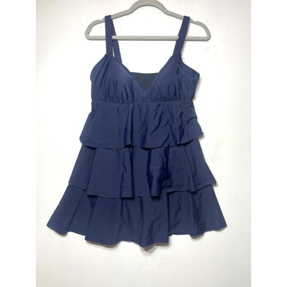 Swim Solutions Blue Ruffle Swim Dress One Piece Swimsuit Adjustable Straps 16